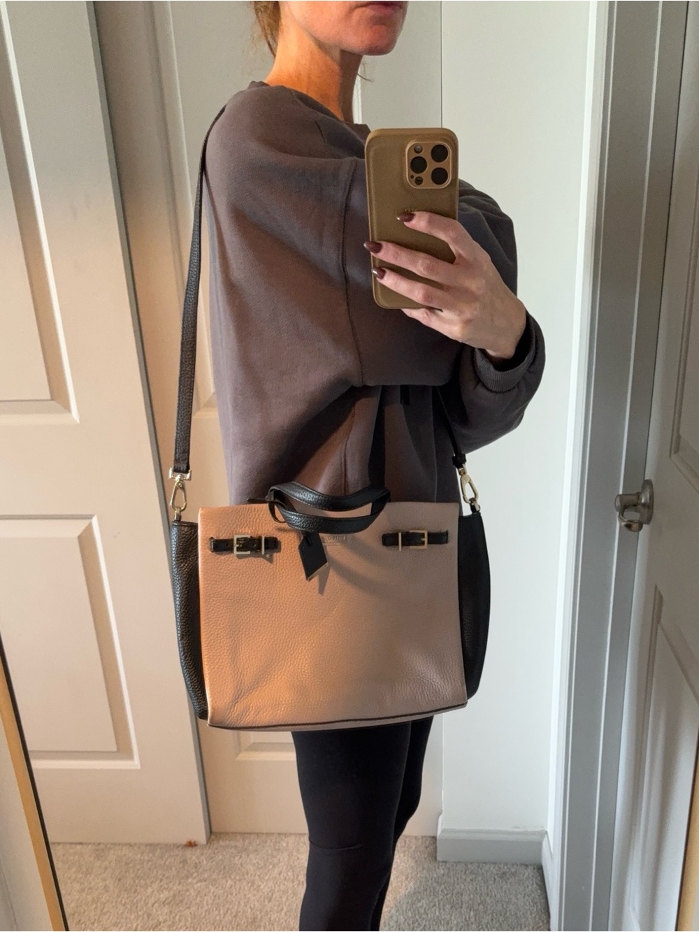 kate spade Two-Tone Pebbled Leather Shoulder Bag - Black & Cream - Picture 10 of 11